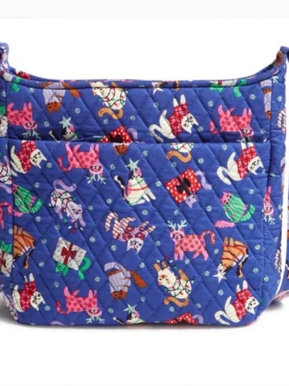 Vera Bradley Quilted Crossbody Bag Blue Cat Print Holiday Cats Purse